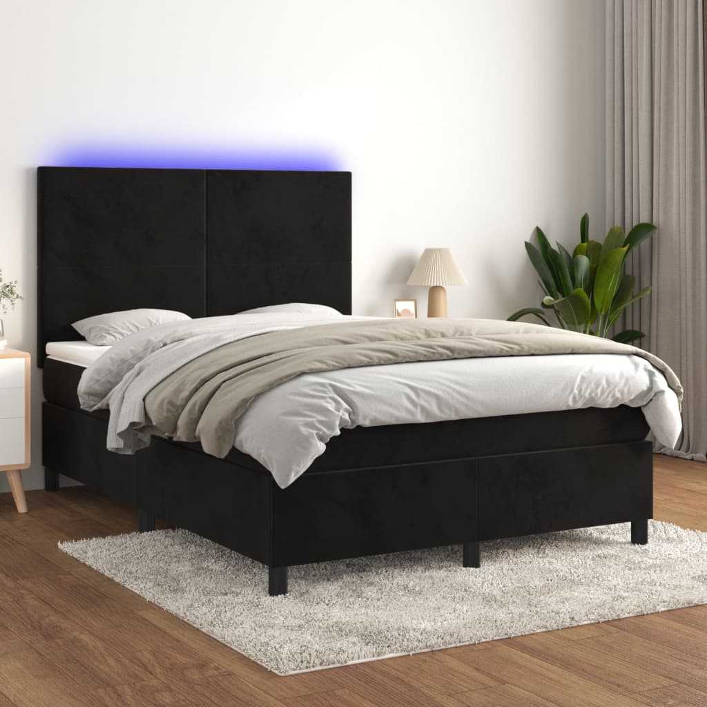 Boxspringbett mit Matratze & LED Schwarz 140x200 cm Samt