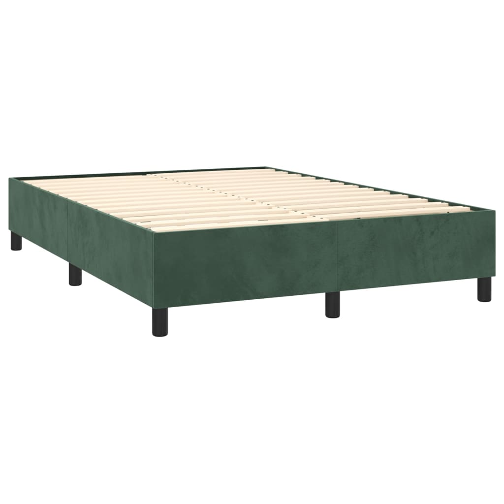 Box spring bed with mattress &amp; LED dark green 140x200 cm velvet