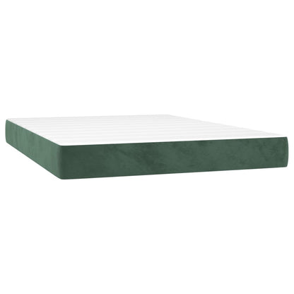 Box spring bed with mattress &amp; LED dark green 140x200 cm velvet