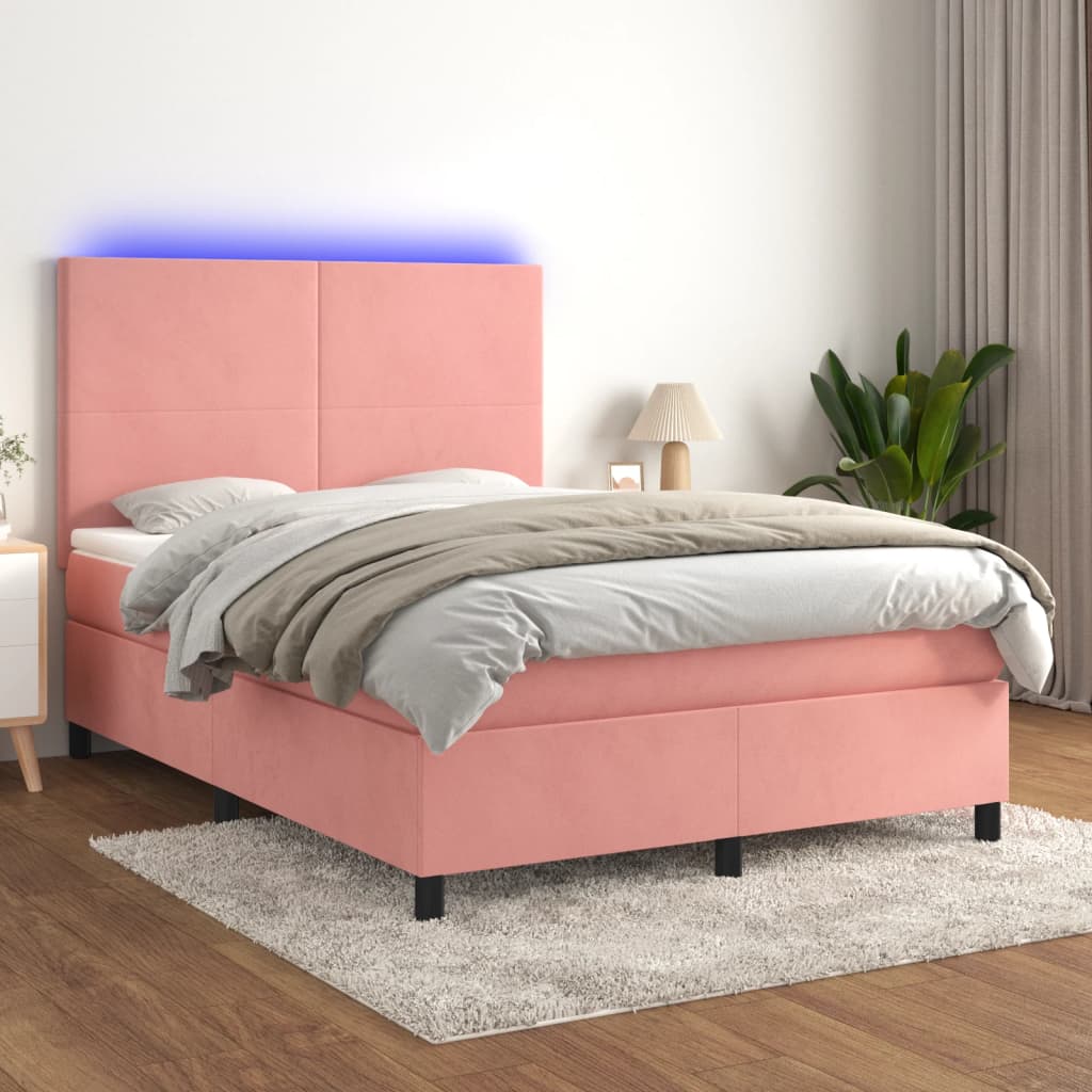 Boxspringbett mit Matratze & LED Rosa 140x200 cm Samt