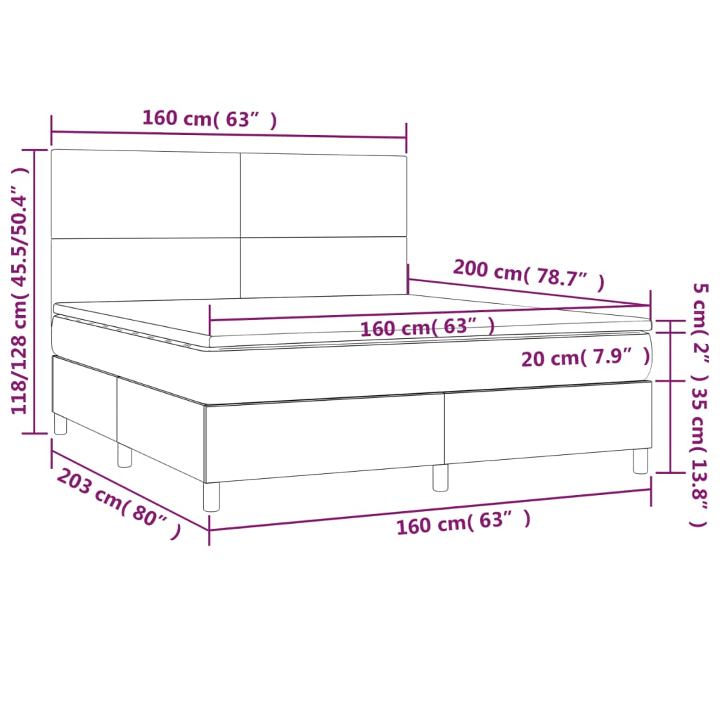 Boxspringbett mit Matratze & LED Dunkelblau 160x200 cm Samt