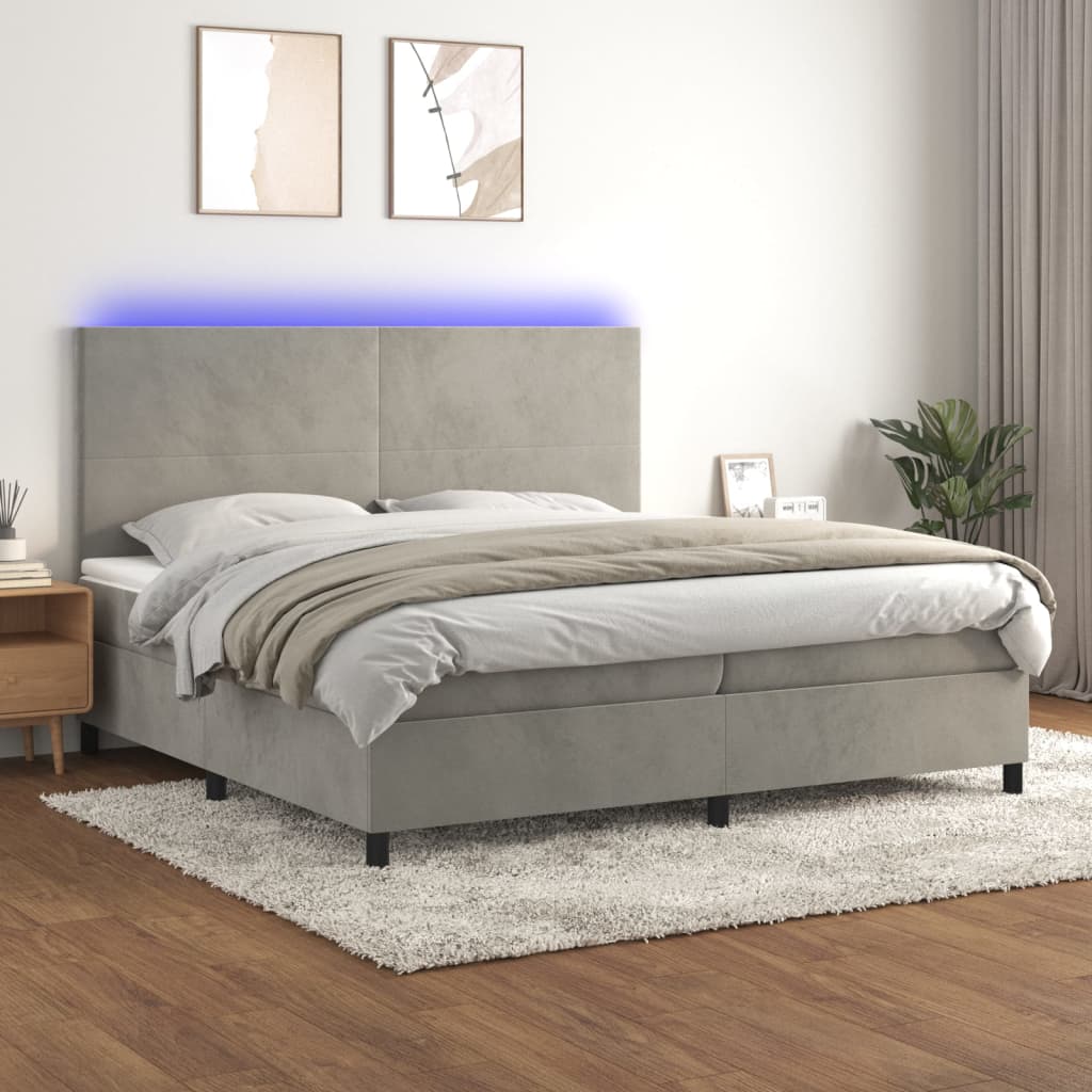 Boxspringbett mit Matratze & LED Hellgrau 200x200 cm Samt