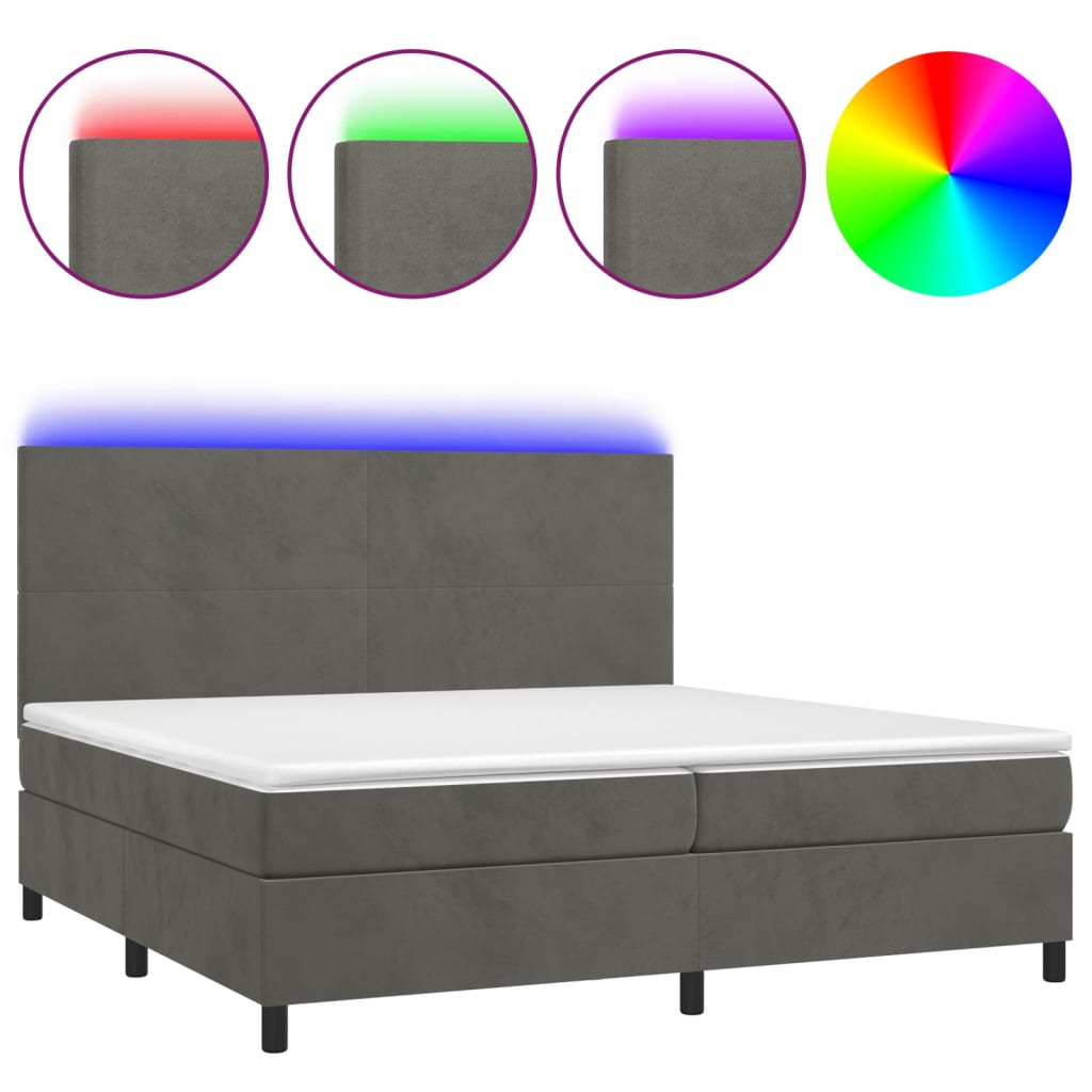 Boxspringbett mit Matratze & LED Dunkelgrau 200x200 cm Samt