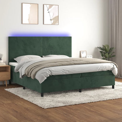 Boxspringbett mit Matratze & LED Dunkelgrün 200x200 cm Samt