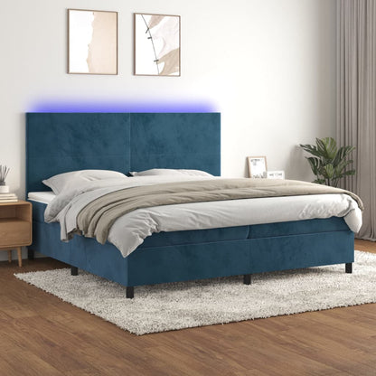 Boxspringbett mit Matratze & LED Dunkelblau 200x200 cm Samt