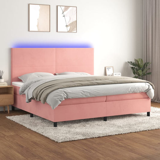 Boxspringbett mit Matratze & LED Rosa 200x200 cm Samt