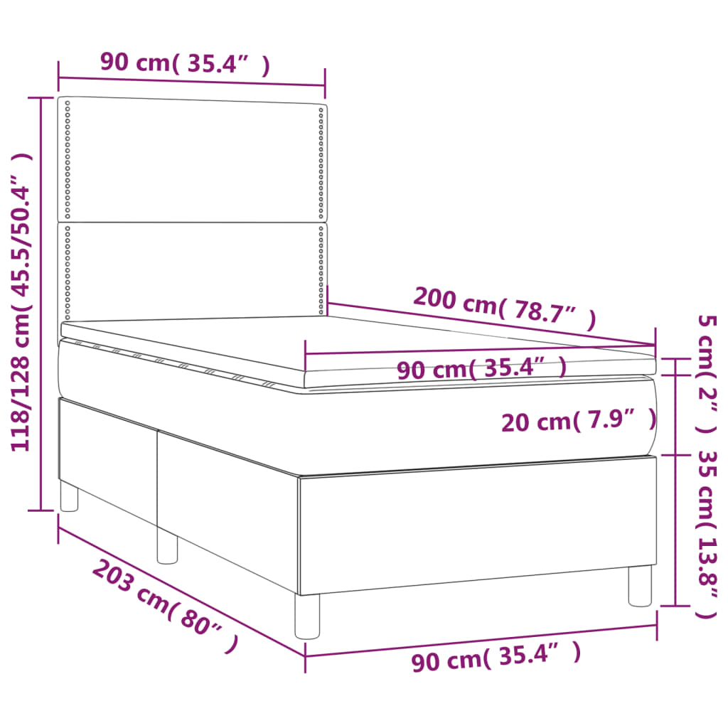 Boxspringbett mit Matratze & LED Dunkelgrün 90x200 cm Samt