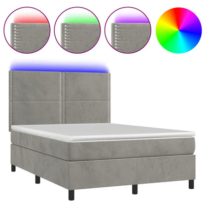 Boxspringbett mit Matratze & LED Hellgrau 140x200 cm Samt