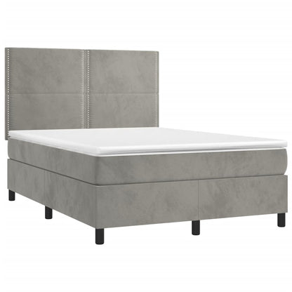 Boxspringbett mit Matratze & LED Hellgrau 140x200 cm Samt