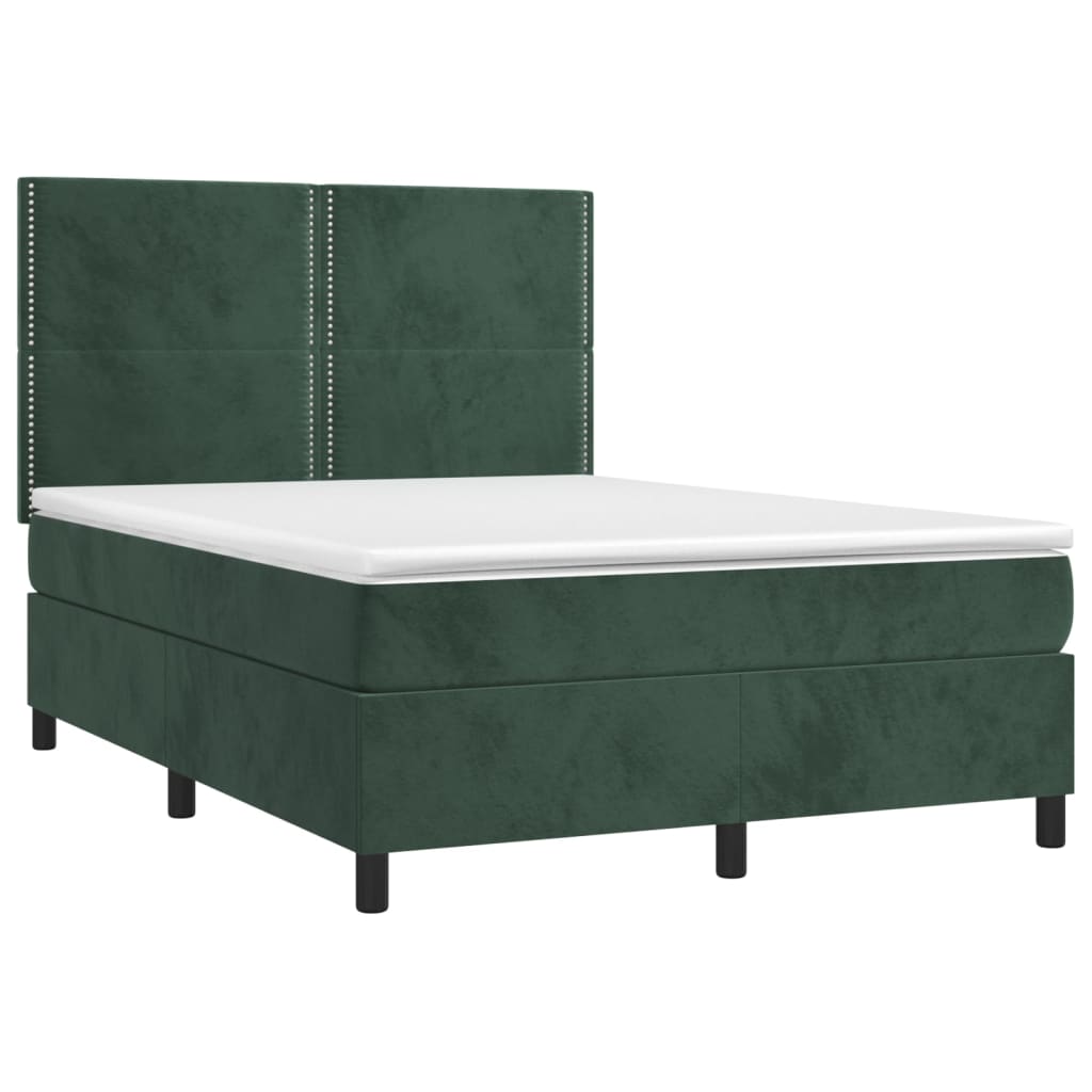 Box spring bed with mattress &amp; LED dark green 140x200 cm velvet