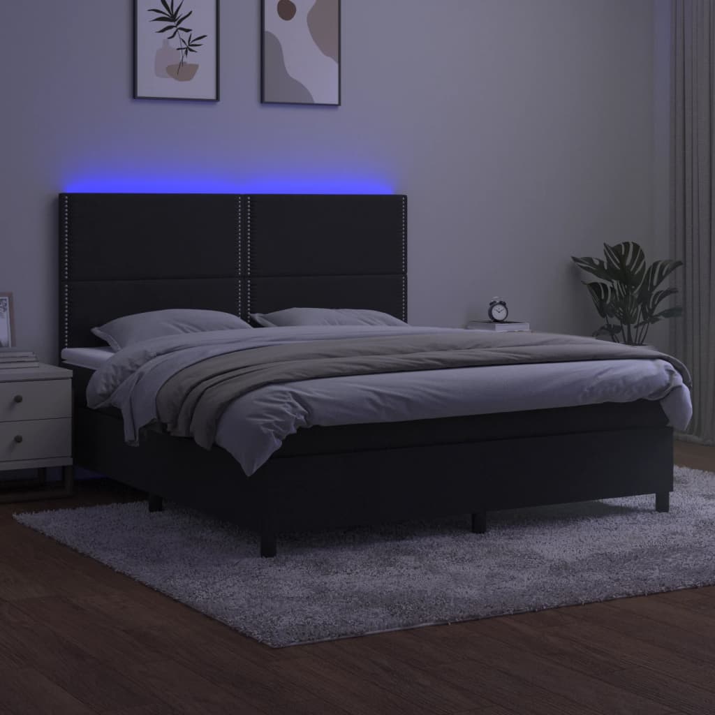 Box spring krevet s madracem i LED crni 160x200 cm baršun