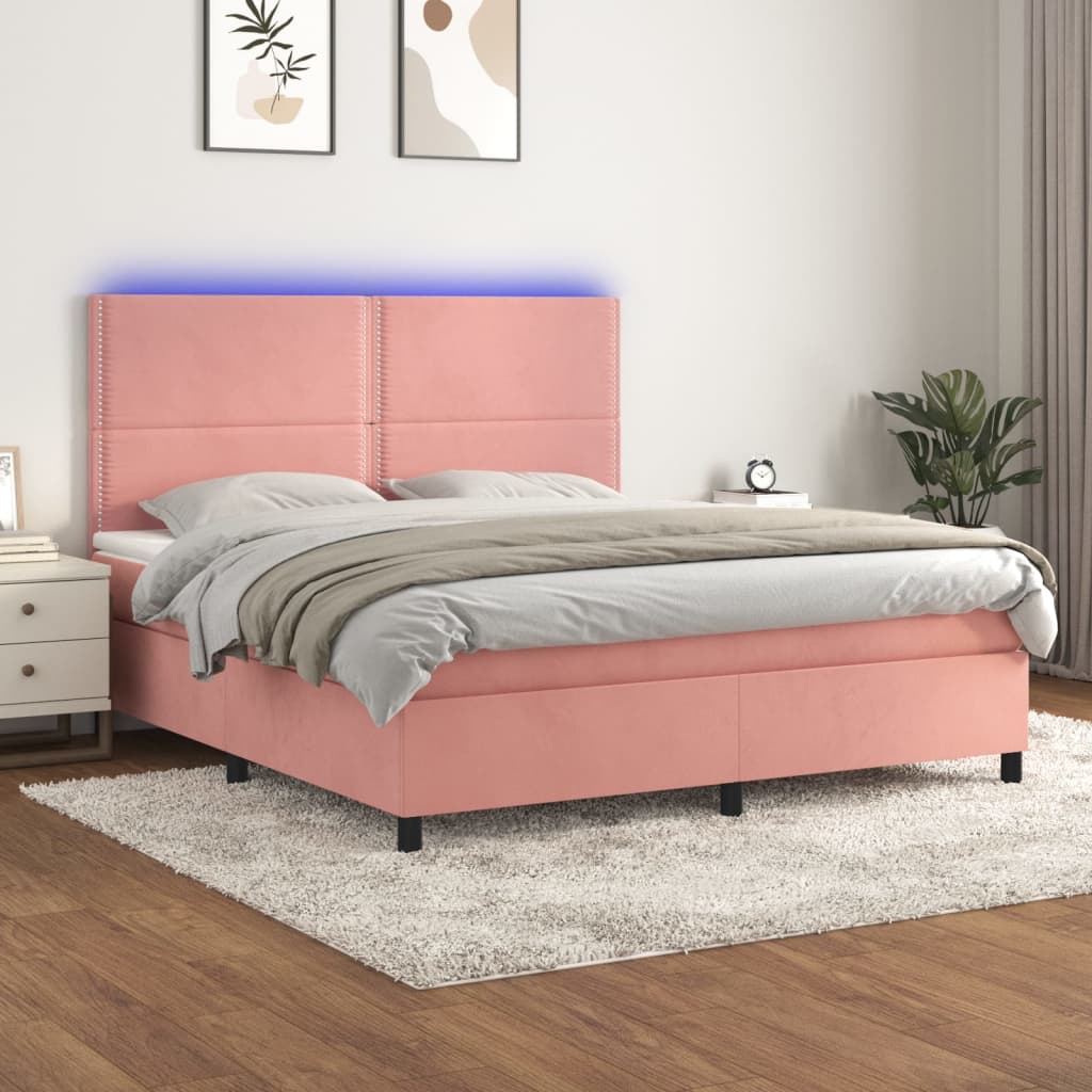 Boxspringbett mit Matratze & LED Rosa 160x200 cm Samt