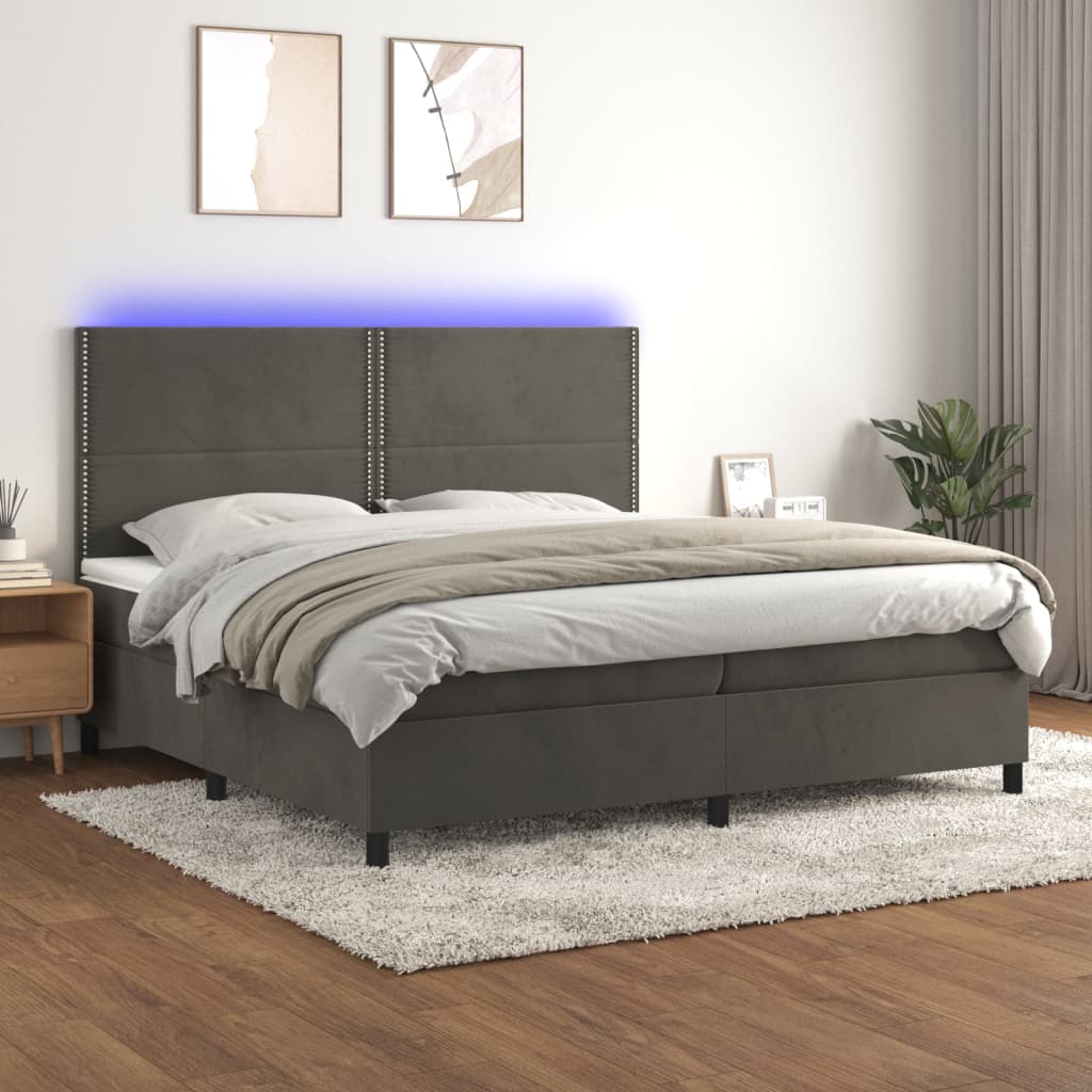 Boxspringbett mit Matratze & LED Dunkelgrau 200x200 cm Samt