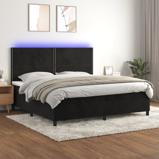 Boxspringbett mit Matratze & LED Schwarz 200x200 cm Samt