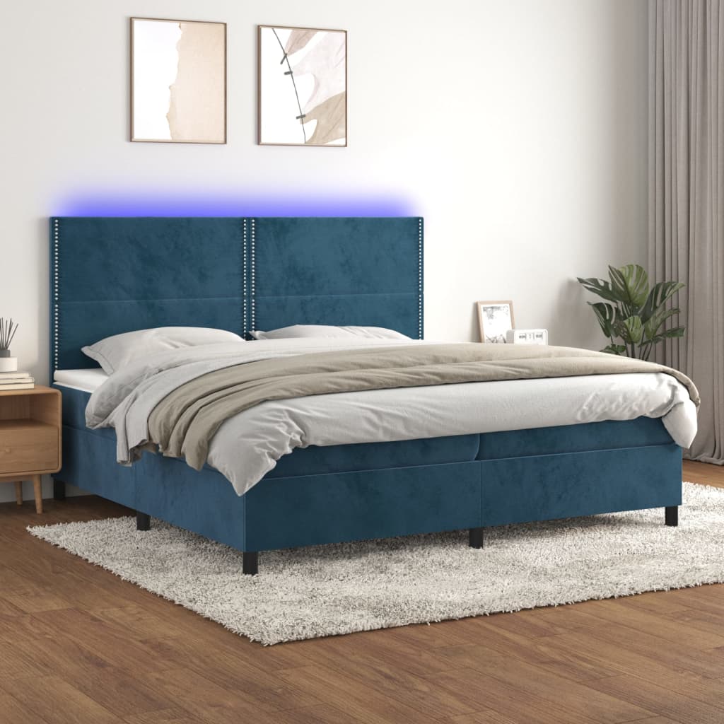 Boxspringbett mit Matratze & LED Dunkelblau 200x200 cm Samt