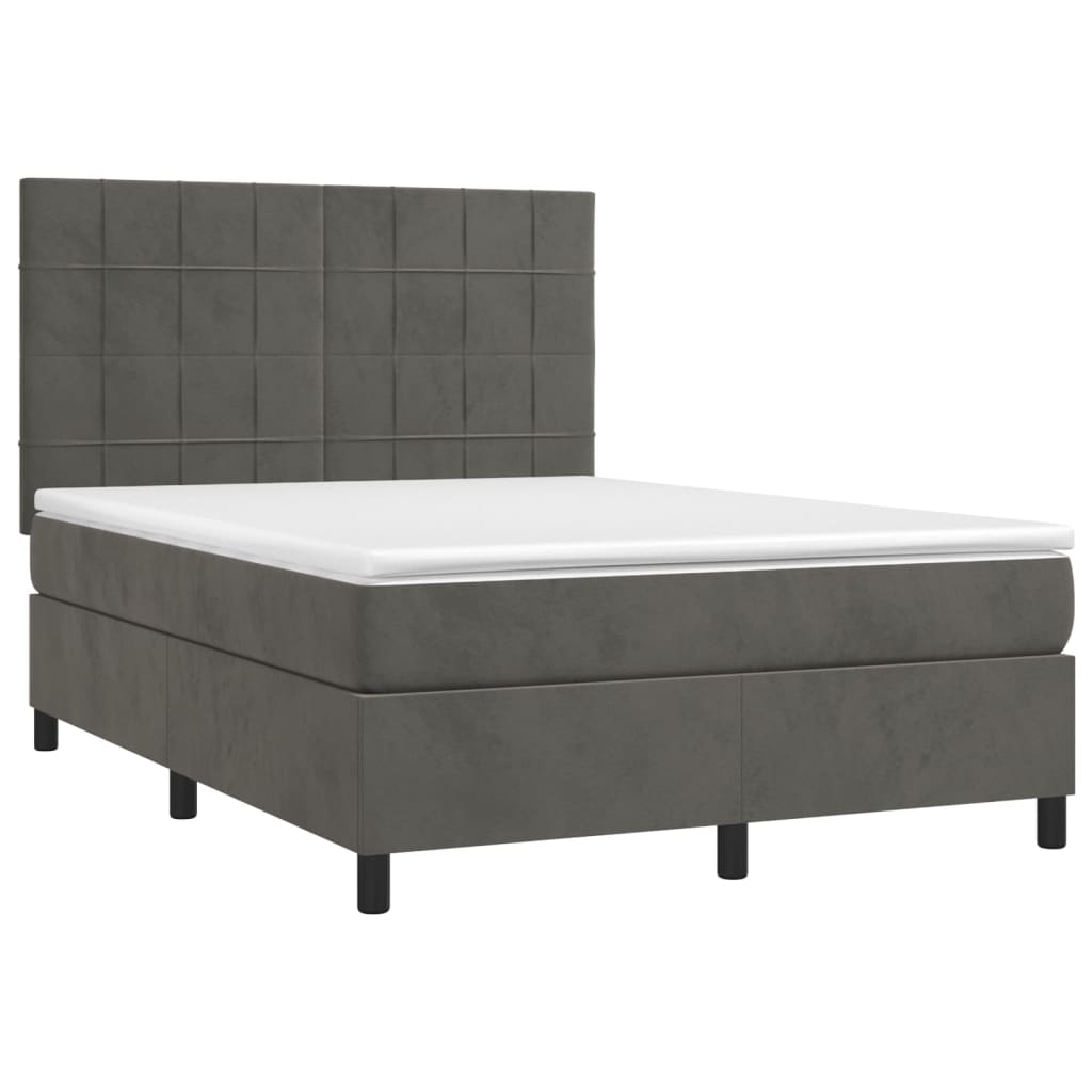 Boxspringbett mit Matratze & LED Dunkelgrau 140x200 cm Samt