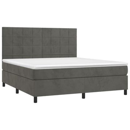 Box spring bed with mattress &amp; LED dark grey 160x200 cm velvet