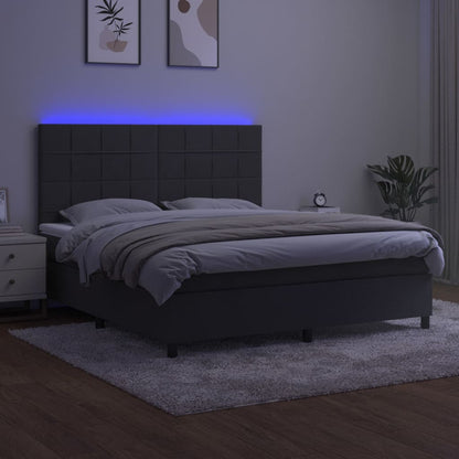 Box spring bed with mattress &amp; LED dark grey 160x200 cm velvet