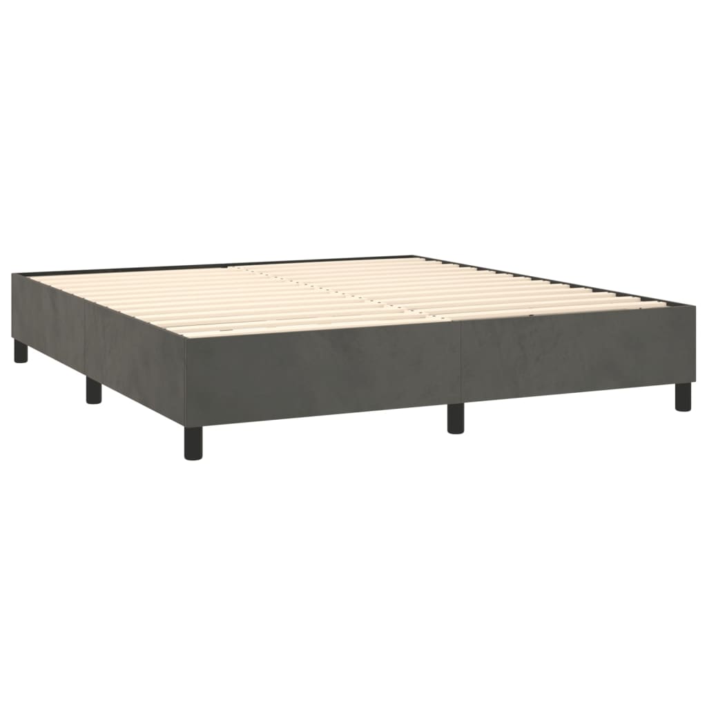 Box spring bed with mattress &amp; LED dark grey 160x200 cm velvet