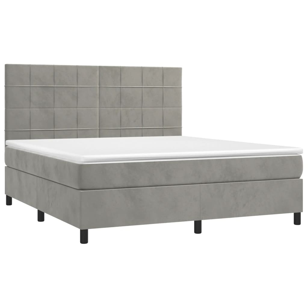 Boxspringbett mit Matratze & LED Hellgrau 180x200 cm Samt