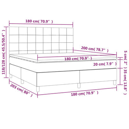 Boxspringbett mit Matratze & LED Hellgrau 180x200 cm Samt