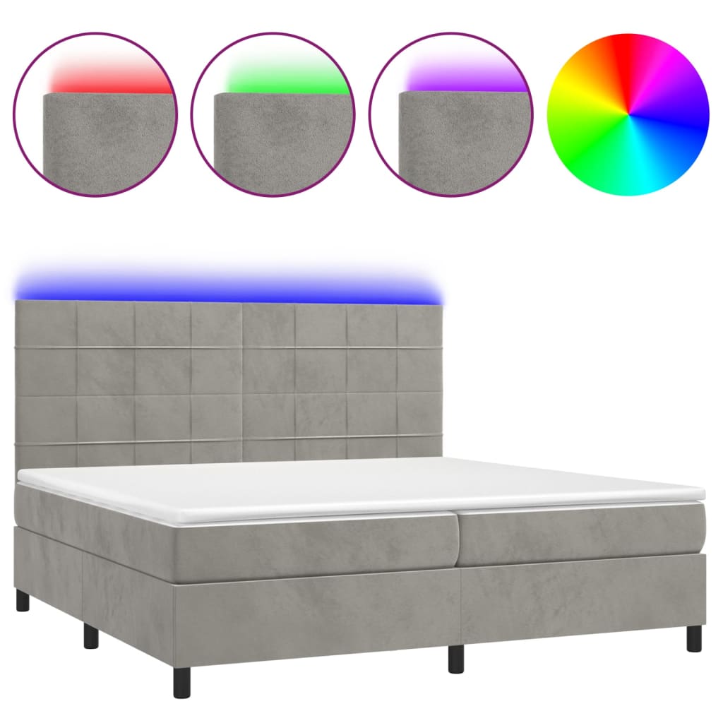 Boxspringbett mit Matratze & LED Hellgrau 200x200 cm Samt