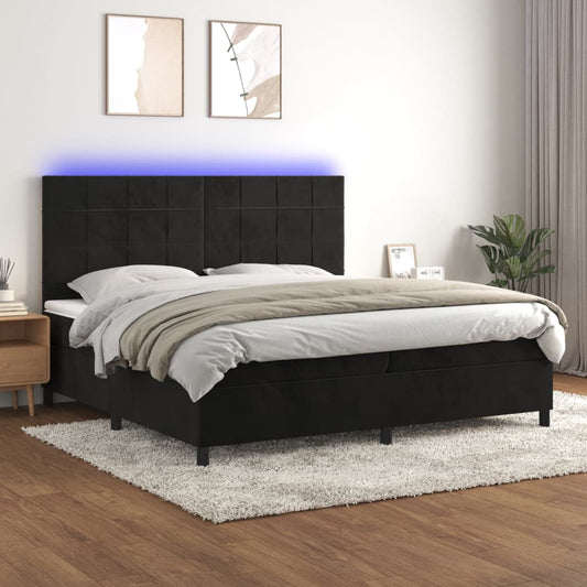 Boxspringbett mit Matratze & LED Schwarz 200x200 cm Samt