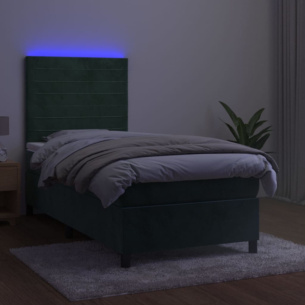 Boxspringbett mit Matratze & LED Dunkelgrün 90x200 cm Samt