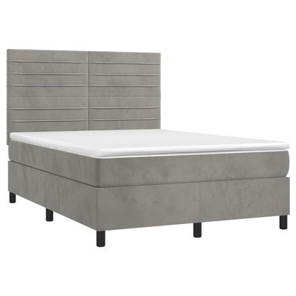 Box spring krevet s madracem i LED svjetlo sivi 140x200 cm baršun