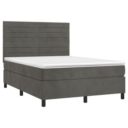 Box spring bed with mattress &amp; LED dark grey 140x200 cm velvet