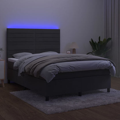 Box spring bed with mattress &amp; LED dark grey 140x200 cm velvet