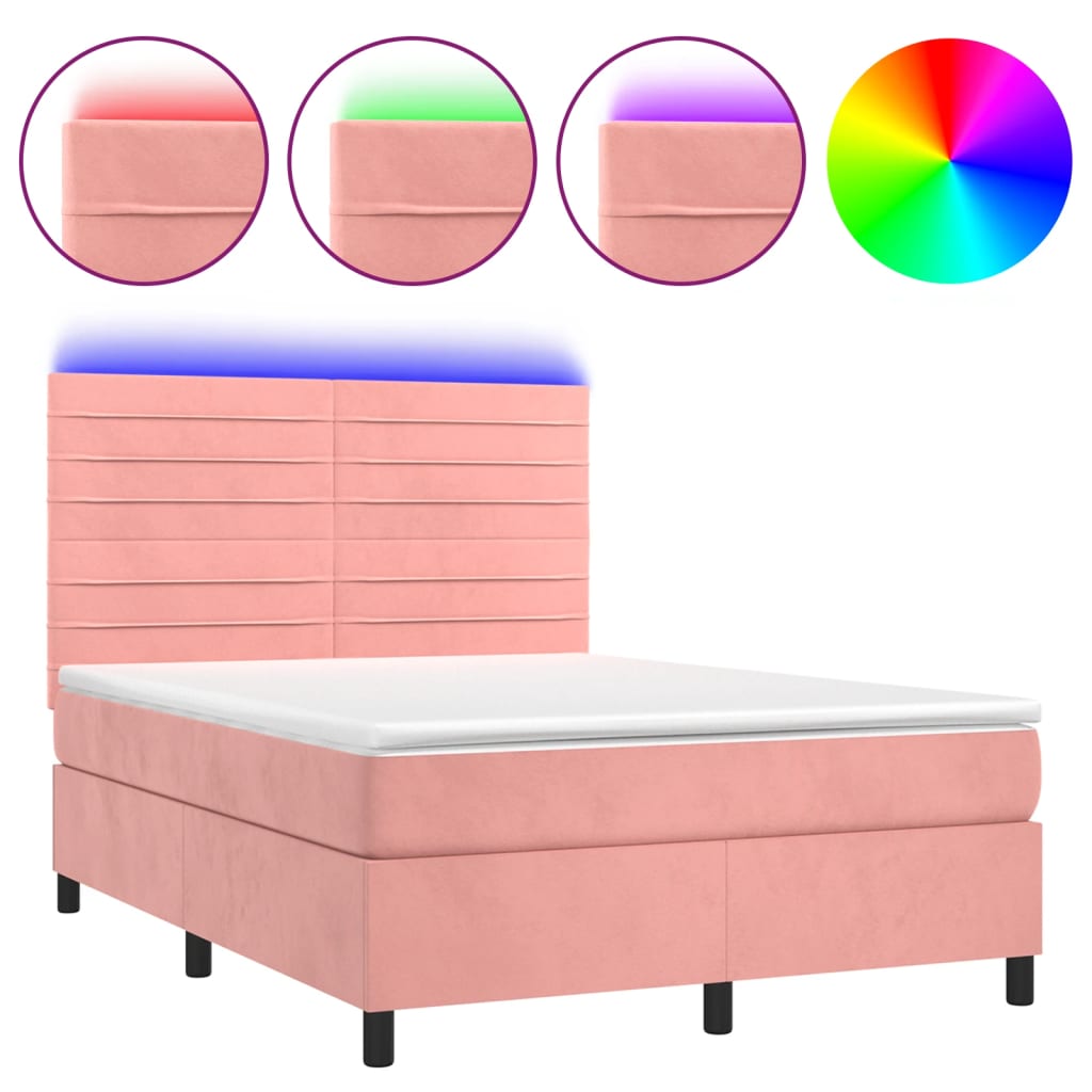 Boxspringbett mit Matratze & LED Rosa 140x200 cm Samt