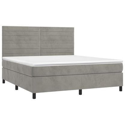 Boxspringbett mit Matratze & LED Hellgrau 160x200 cm Samt