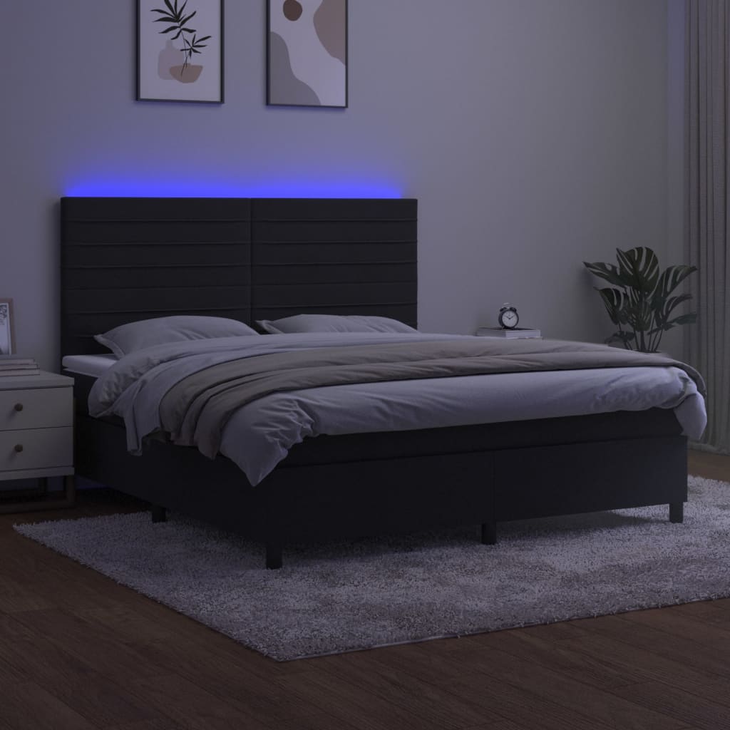 Boxspringbett mit Matratze & LED Schwarz 160x200 cm Samt