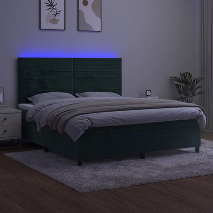 Boxspringbett mit Matratze & LED Dunkelgrün 160x200 cm Samt