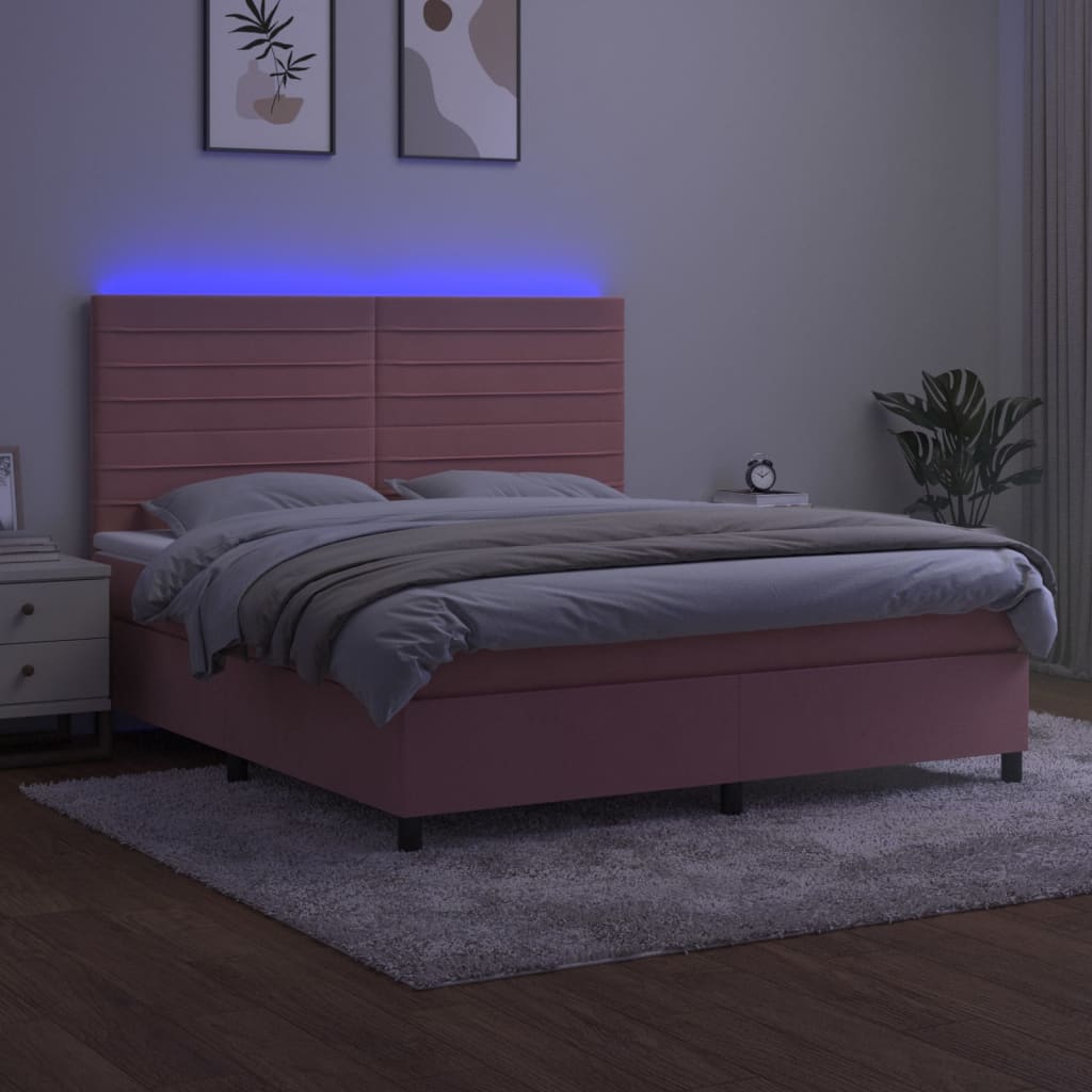 Boxspringbett mit Matratze & LED Rosa 160x200 cm Samt