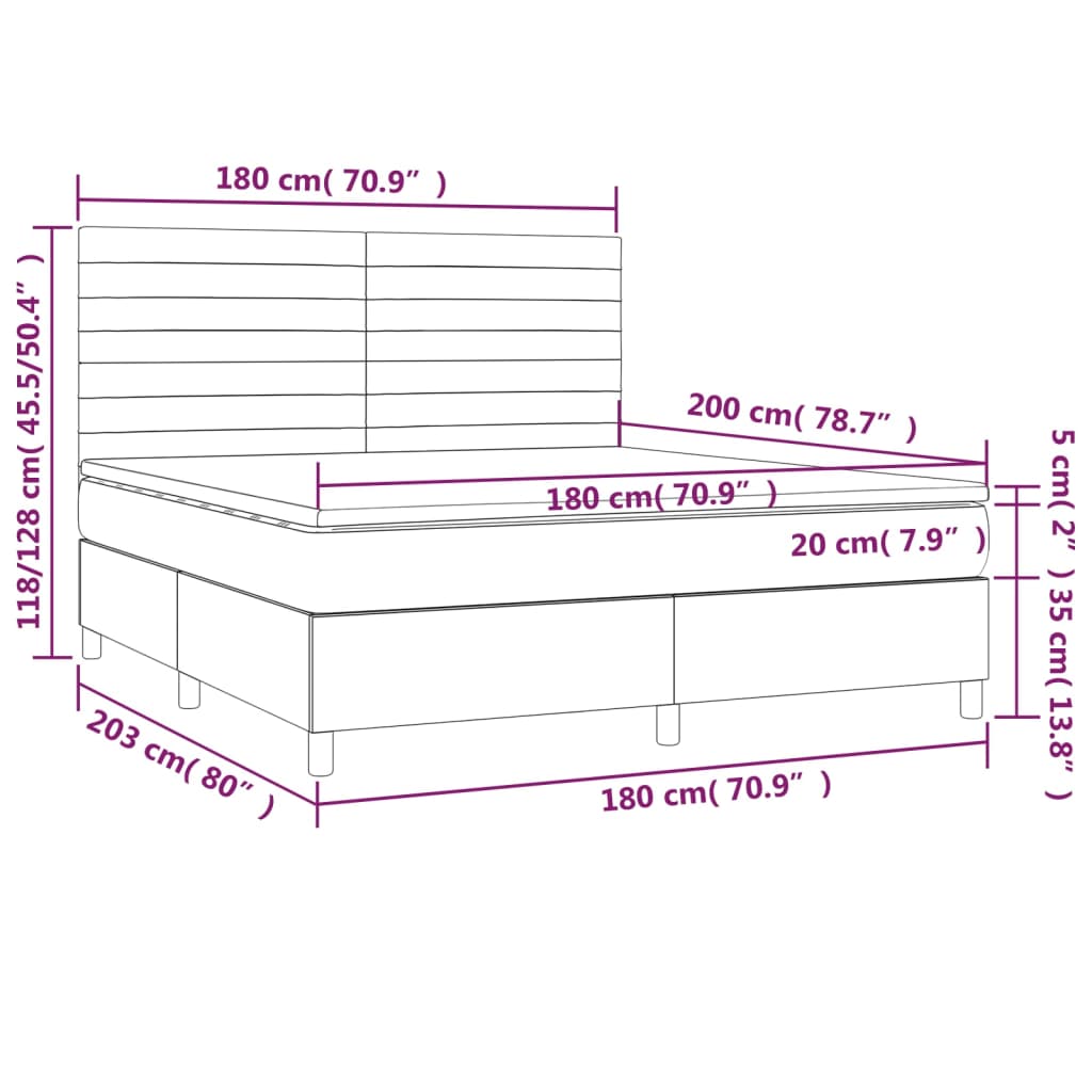 Boxspringbett mit Matratze & LED Schwarz 180x200 cm Samt