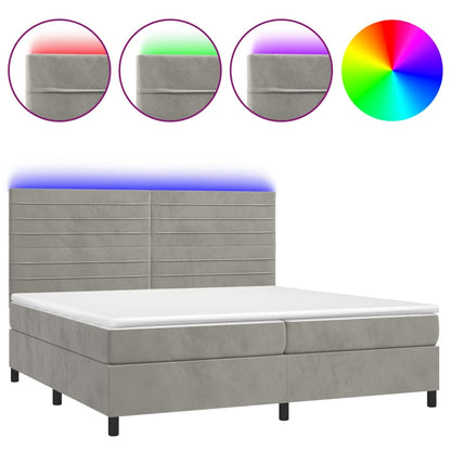 Boxspringbett mit Matratze & LED Hellgrau 200x200 cm Samt