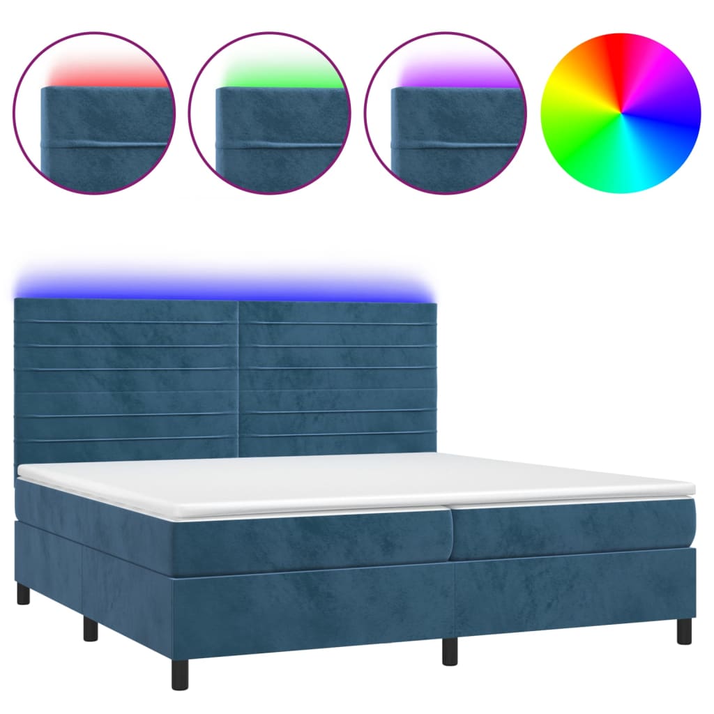 Boxspringbett mit Matratze & LED Dunkelblau 200x200 cm Samt