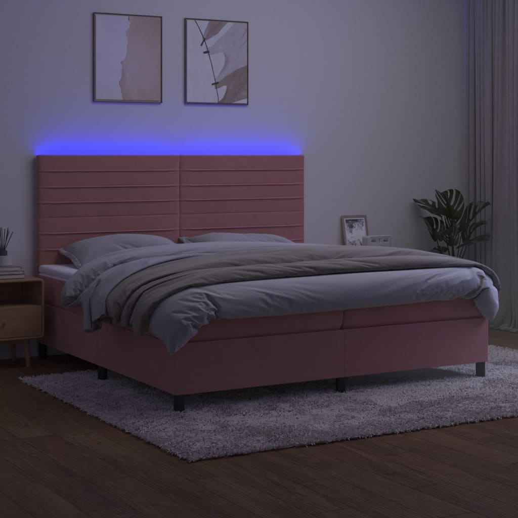 Boxspringbett mit Matratze & LED Rosa 200x200 cm Samt