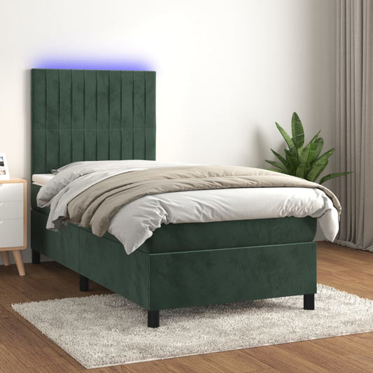 Boxspringbett mit Matratze & LED Dunkelgrün 90x200 cm Samt