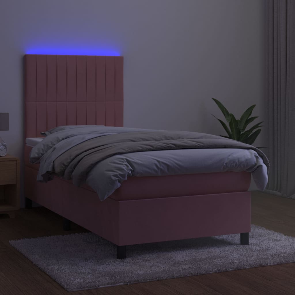 Boxspringbett mit Matratze & LED Rosa 90x200 cm Samt