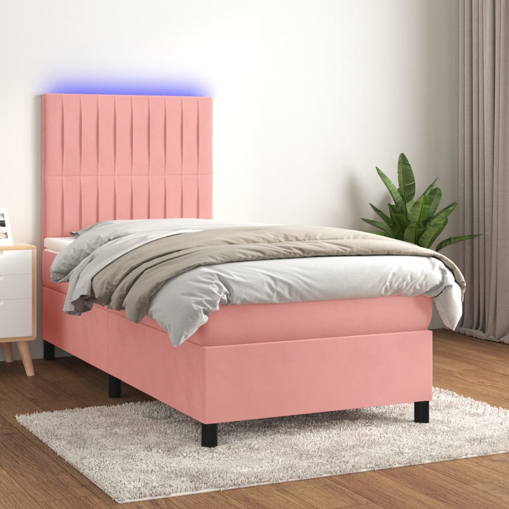 Boxspringbett mit Matratze & LED Rosa 90x200 cm Samt