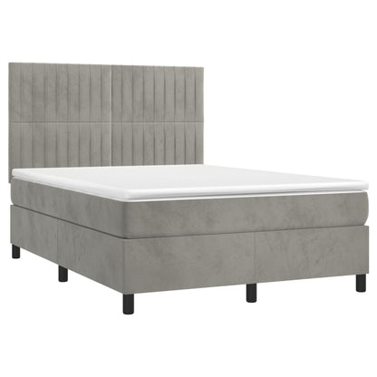 Boxspringbett mit Matratze & LED Hellgrau 140x200 cm Samt