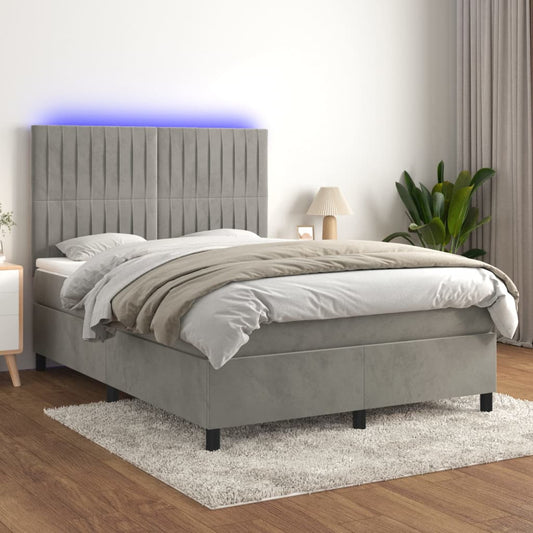 Boxspringbett mit Matratze & LED Hellgrau 140x200 cm Samt