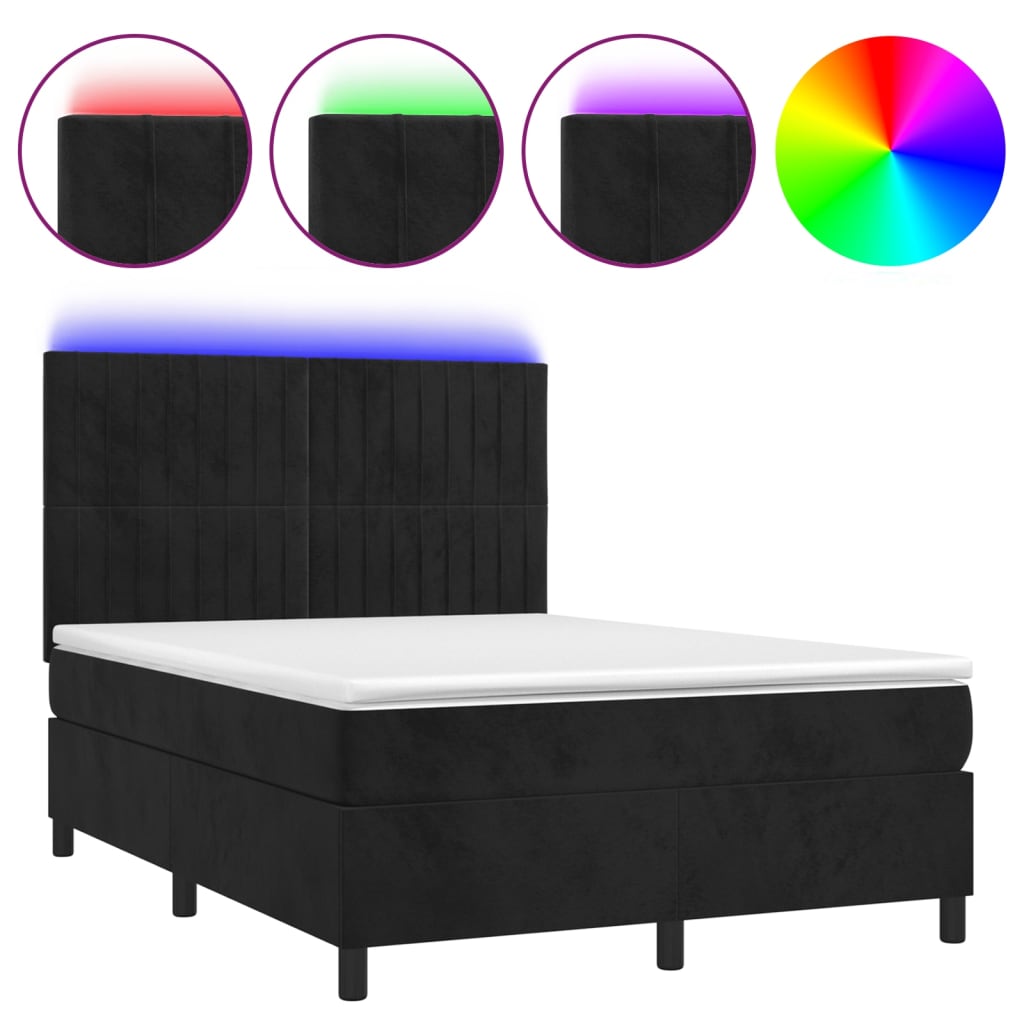 Boxspringbett mit Matratze & LED Schwarz 140x200 cm Samt