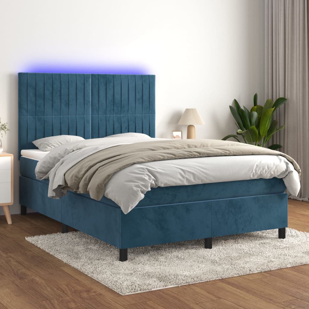 Boxspringbett mit Matratze & LED Dunkelblau 140x200 cm Samt