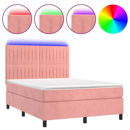 Boxspringbett mit Matratze & LED Rosa 140x200 cm Samt