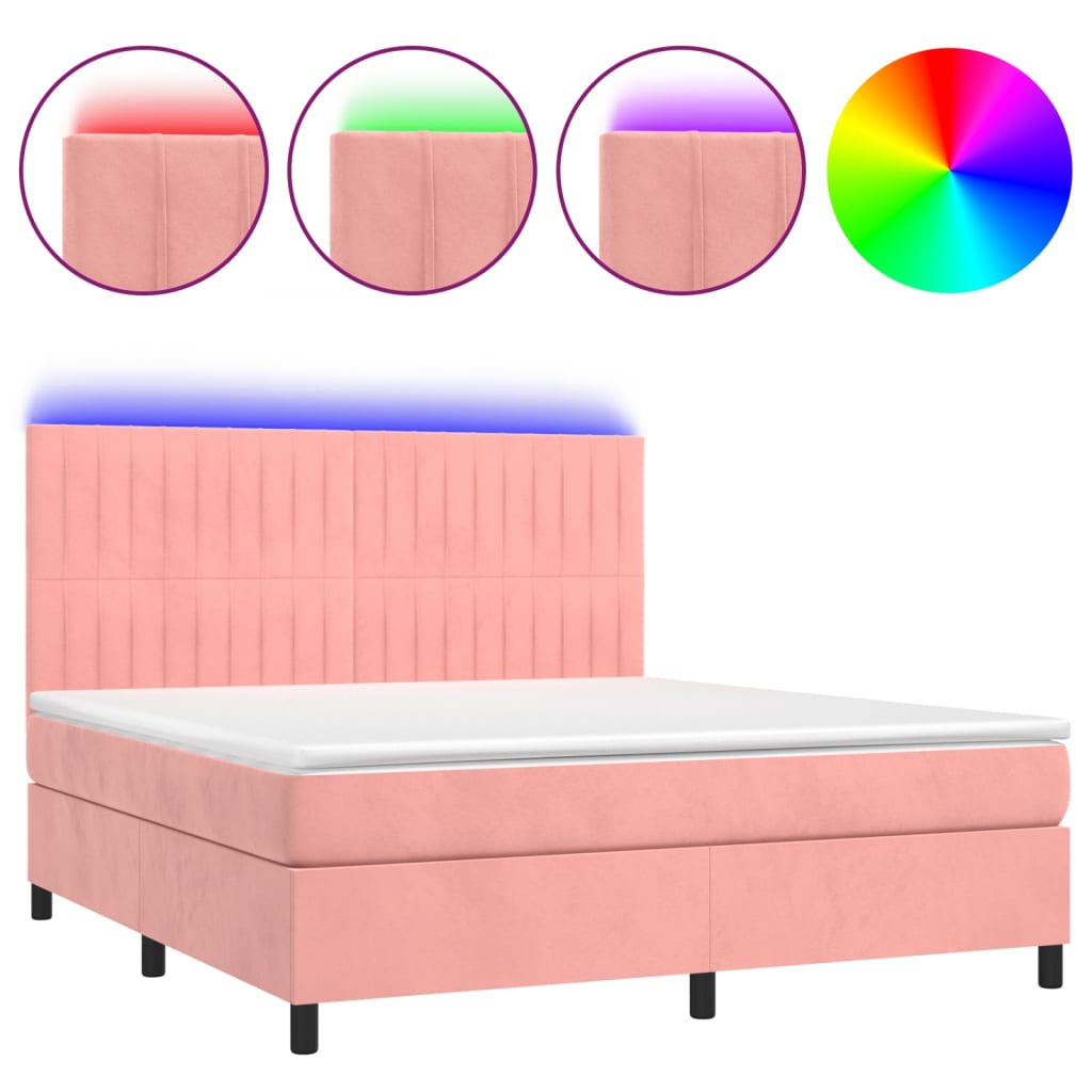 Boxspringbett mit Matratze & LED Rosa 160x200 cm Samt