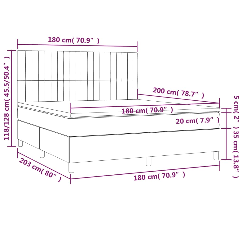 Boxspringbett mit Matratze & LED Dunkelgrau 180x200 cm Samt